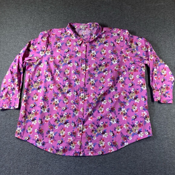 Woman Within Button Shirt Womens 3X 30/32 Purple Pink Floral Long Sleeve - Picture 1 of 9